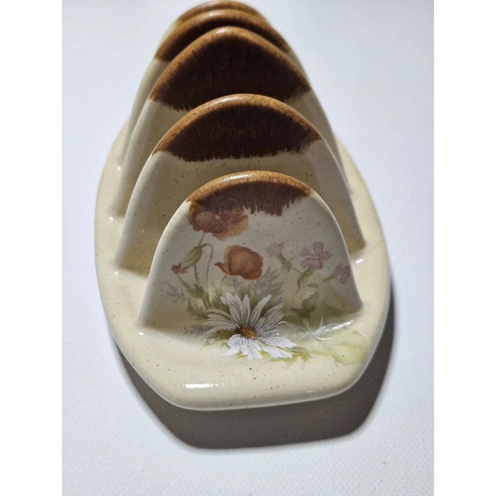 Vintage Fosters Pottery Toast Rack Letter Holder Daisy Poppy Flower Cornwall